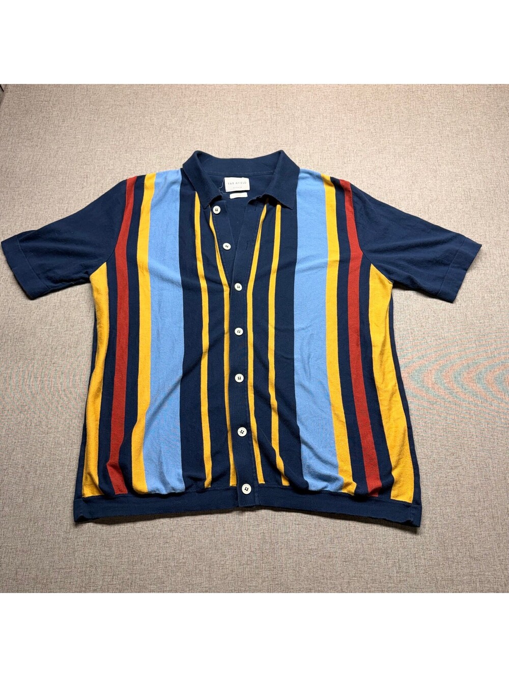 Far Afield Organic Cotton Striped Button-Up Polo Shirt Men's Medium